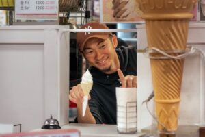 Yuzu soft served ice cream from Konbiniya