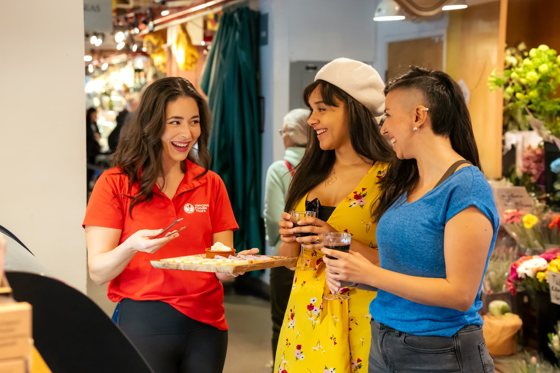 A guide in red and guests at Benton Brothers