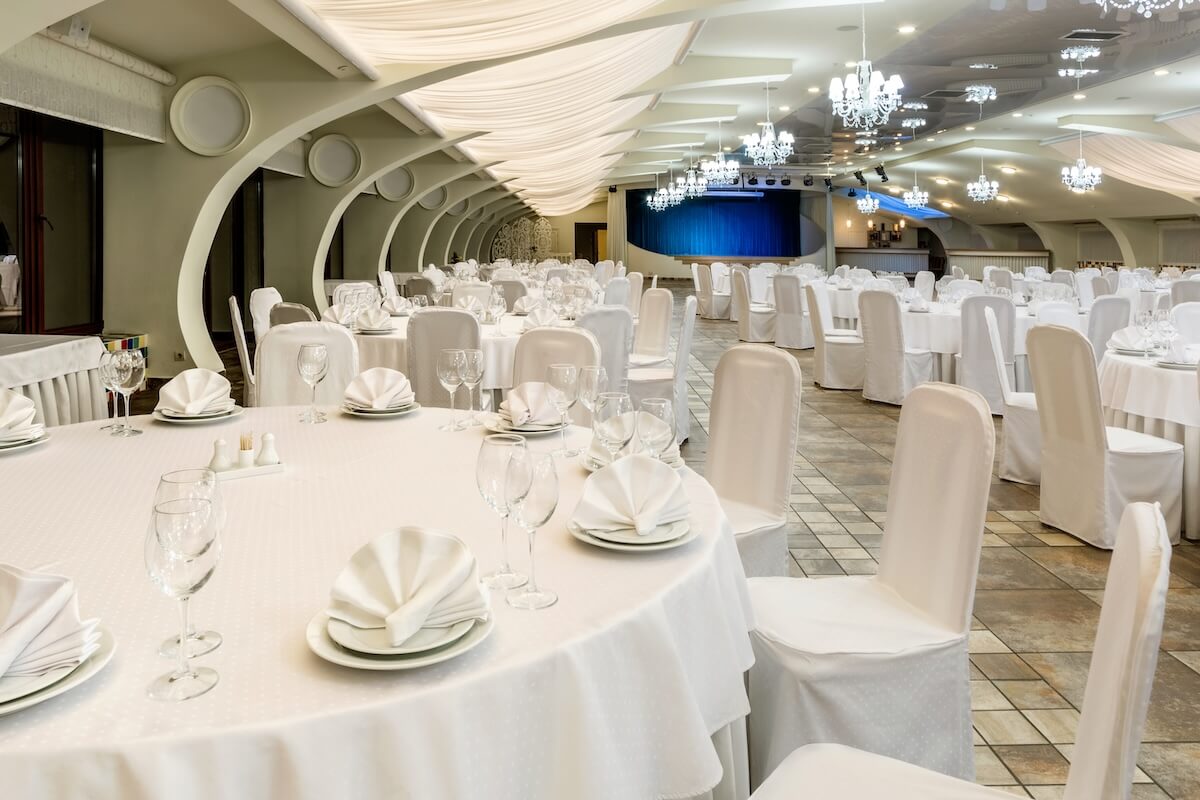 Large banquet hall set up for a staff party or corporate event in Vancouver
